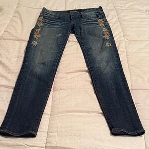 DRIFTWOOD Dark Blue Skinny Jeans with Floral Embroidery